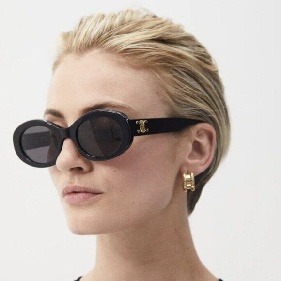 Celine TRIOMPHE Women Sunglasses Black Smoke Oval CL40194U 01A BRAND NEW - Picture 10 of 14